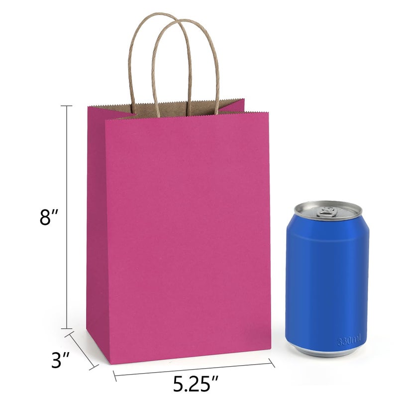 BagDream Kraft Paper Bags 100Pcs 5.25x3x8 Inches Small Paper Gift Bags with Handles Bulk, for Shopping, Retail, Business, Party Favor, Pink Gift Sacks - Image 2